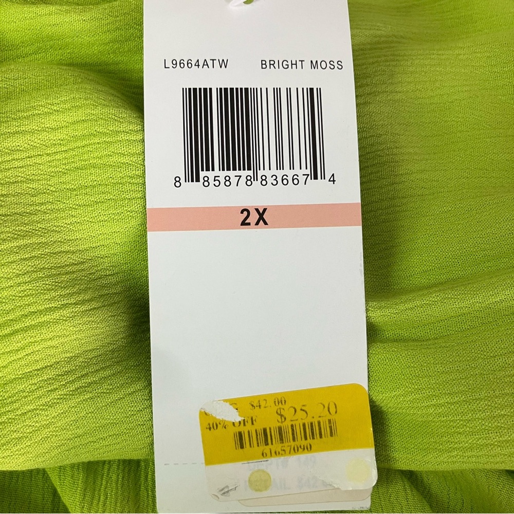 Nina Leonard Plus Size Lime Green V-Neck Tie Front Blouse - Picture 8 of 9